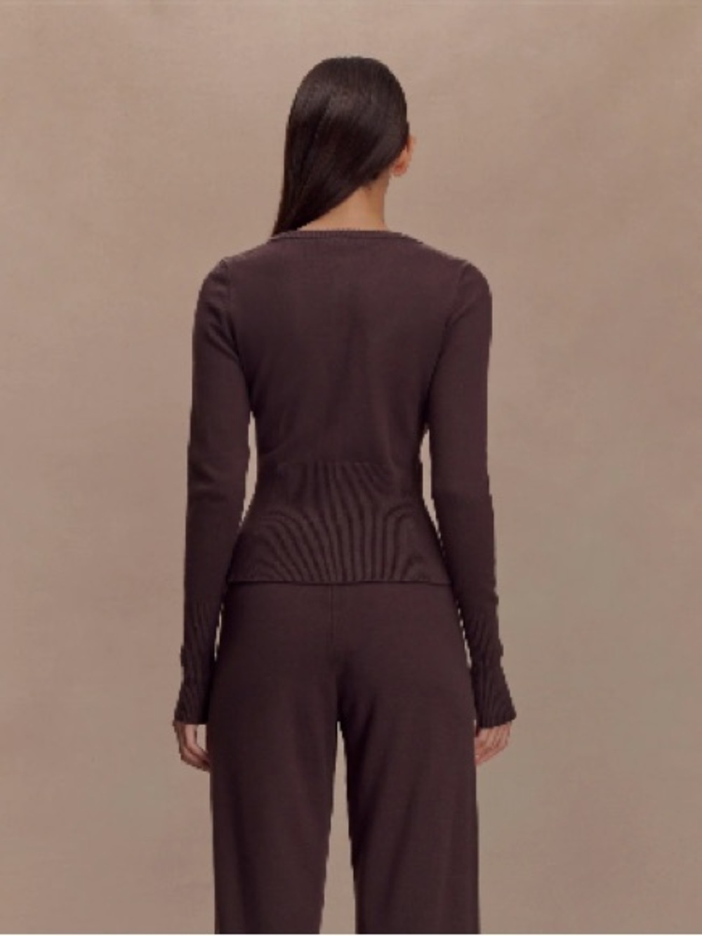 Meshki Reese Fitted Ribbed Knit Cardigan - Dark Chocolate - Picture 5 of 7